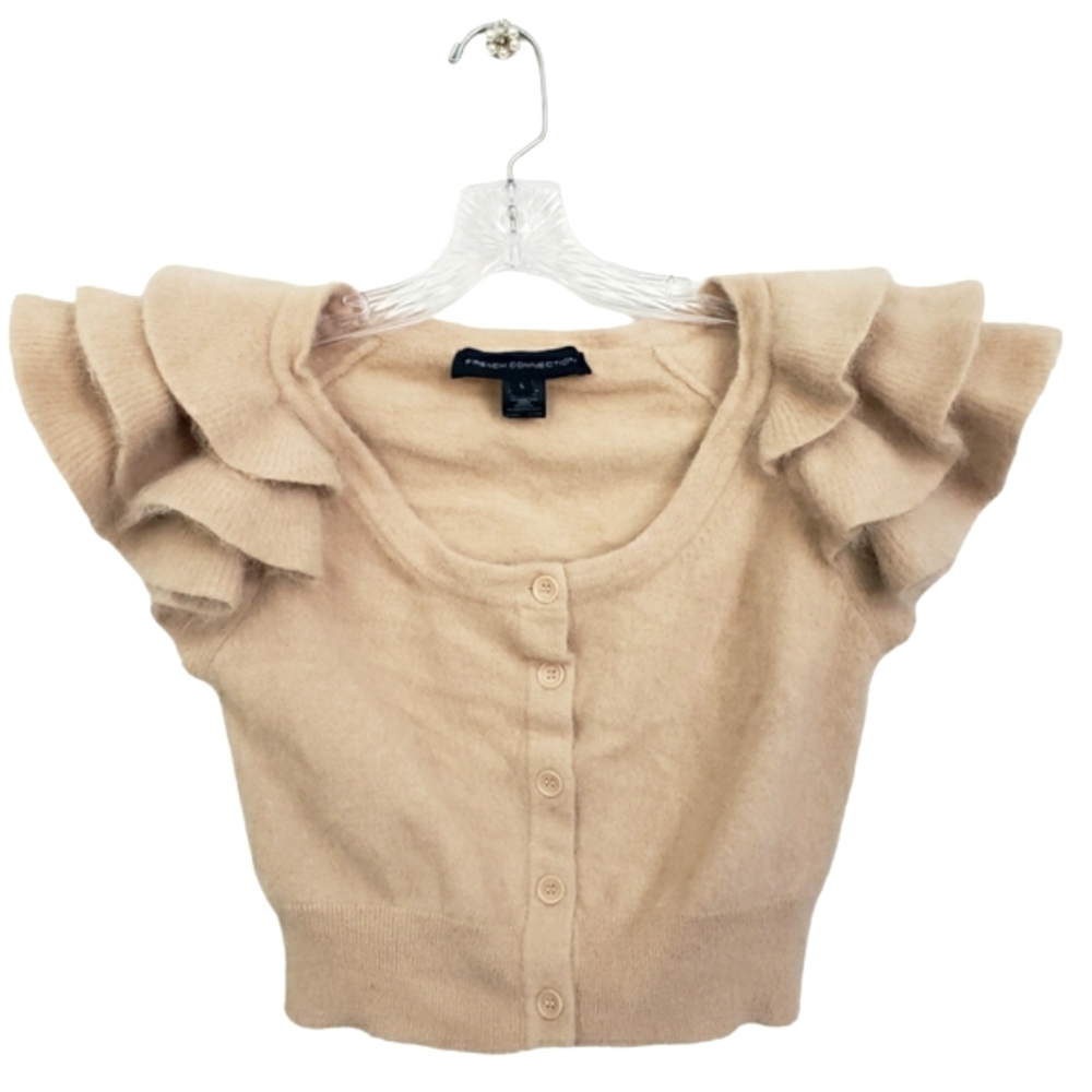 Nwot French Connection  Silk Gown Tan Angora Blend Flutter Sleeve Crop Top